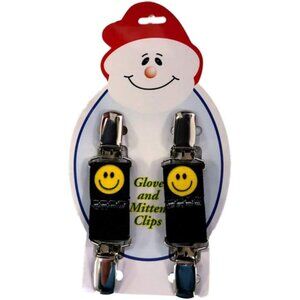 Children's Clip-on Glove and Mitten Keepers (One Set of Clips)  Black Smiley